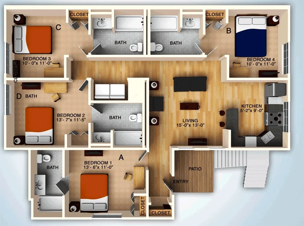 4 Bed Patio floor plan